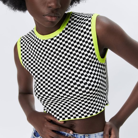Zara Check Knit Crop Top ASO Emily in Paris - Picture 6 of 8